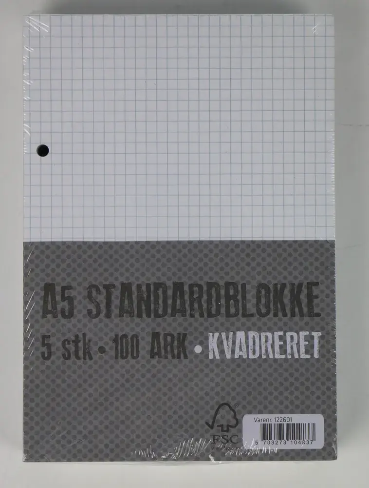 Standardblok A5 Relief lin. m/2huller 5 stk