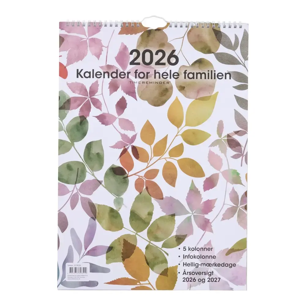 Familiekalender 2026 A3 Grafisk 5Pers. Årsoversigt 2026/2027