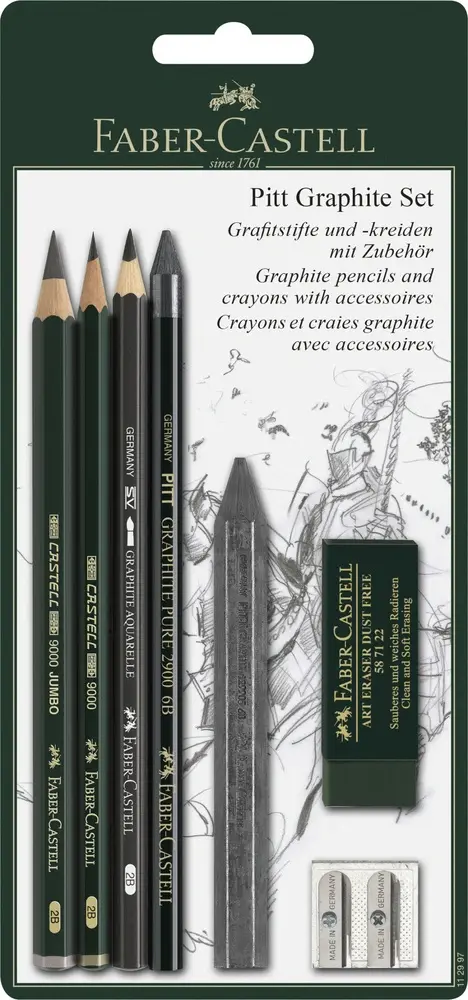 Blyant sæt pitt Faber-Castell 9000 jumbo pen spids visk kul