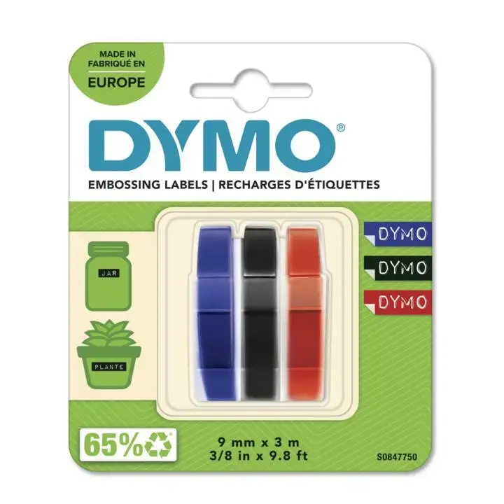 Dymo tape 3d 9mmx3m 3-pack ass. rød sort blå