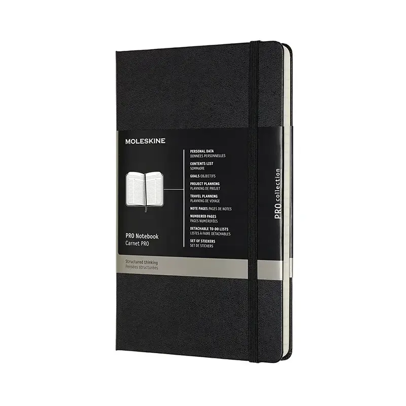 Notesbog Moleskine pro large sort m/linjerede ark