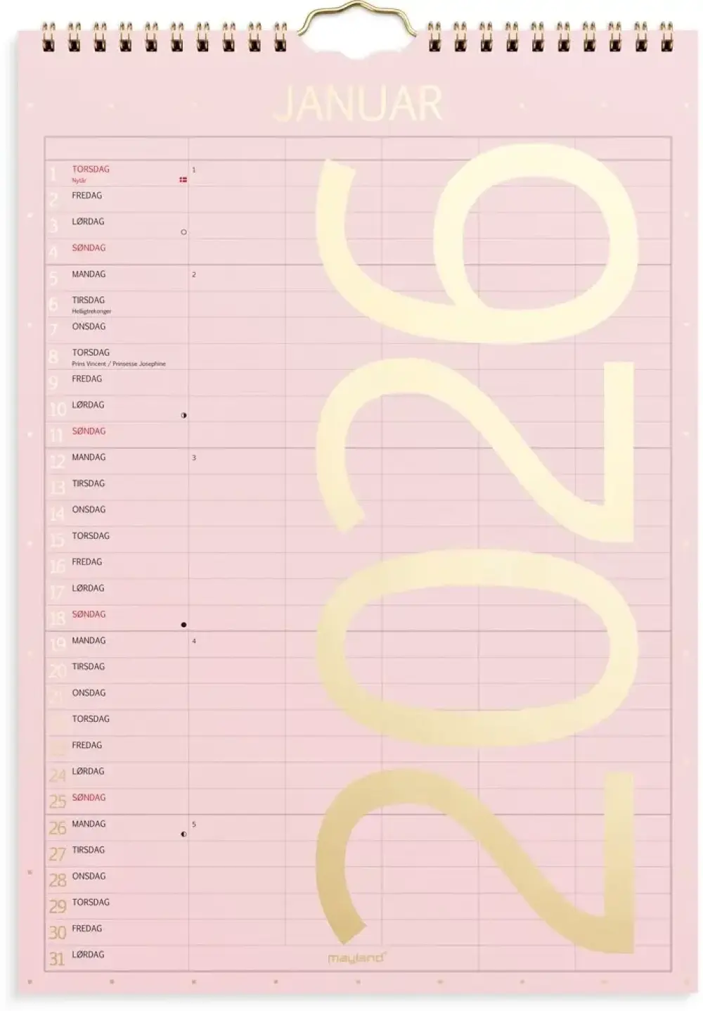 Vægkalender 2026 color 5 personer