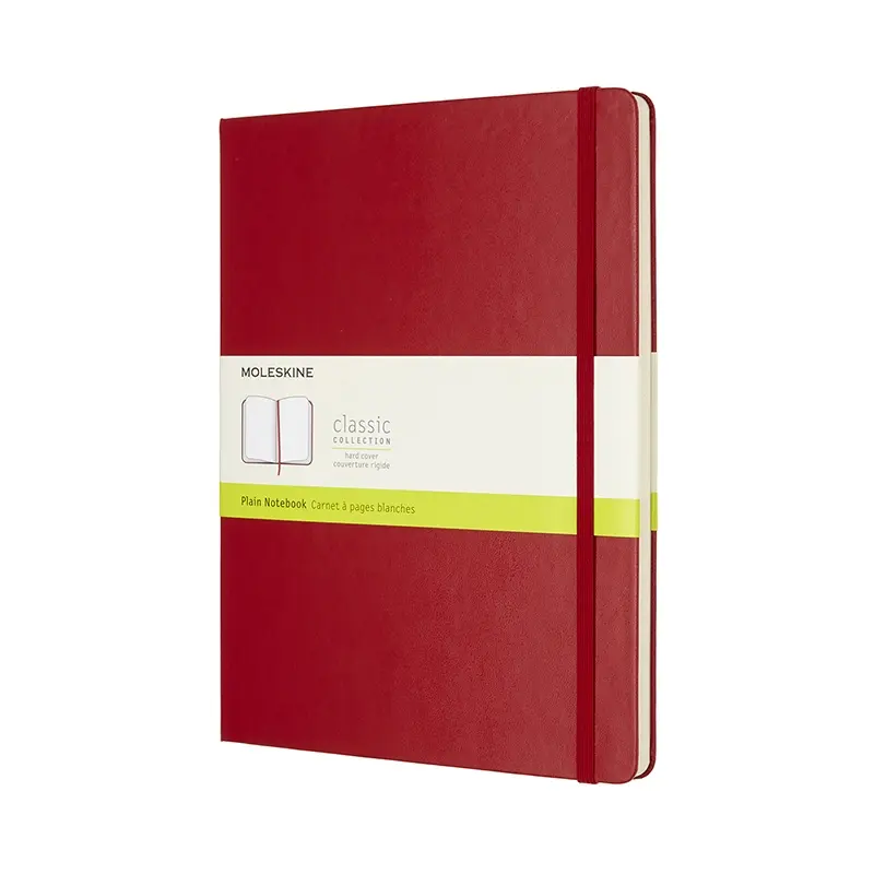 Notesbog Moleskine x-large rød m/192 blanke ark hard cover