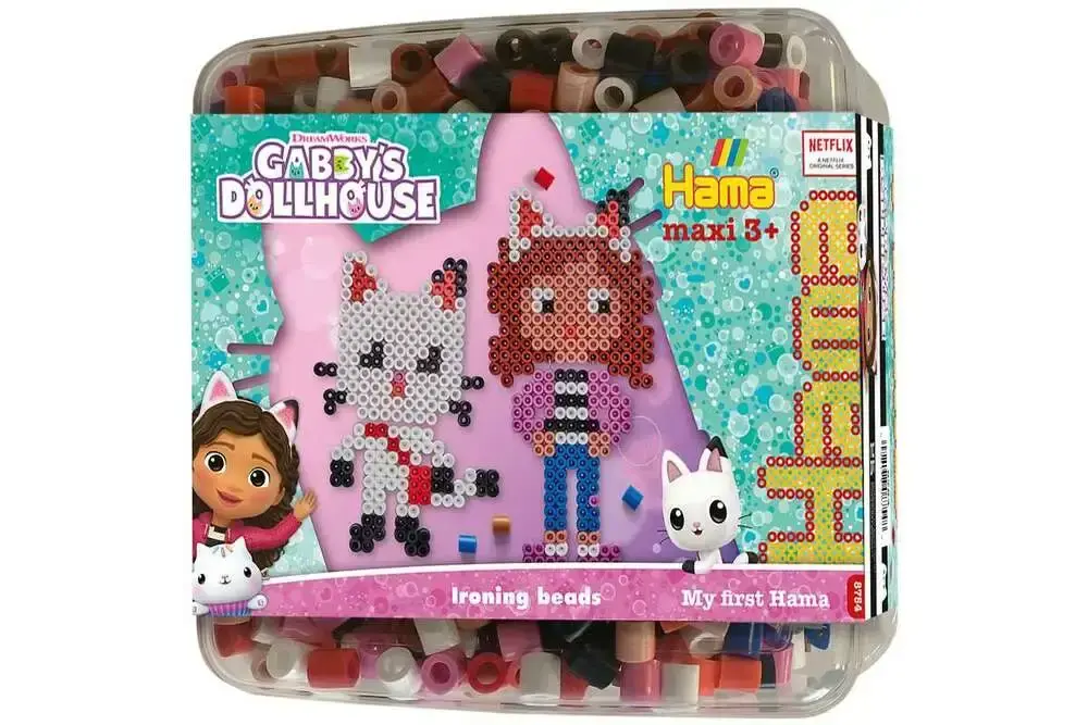 Hama maxi Gabby's Dollhouse perler og plade i bøtte 