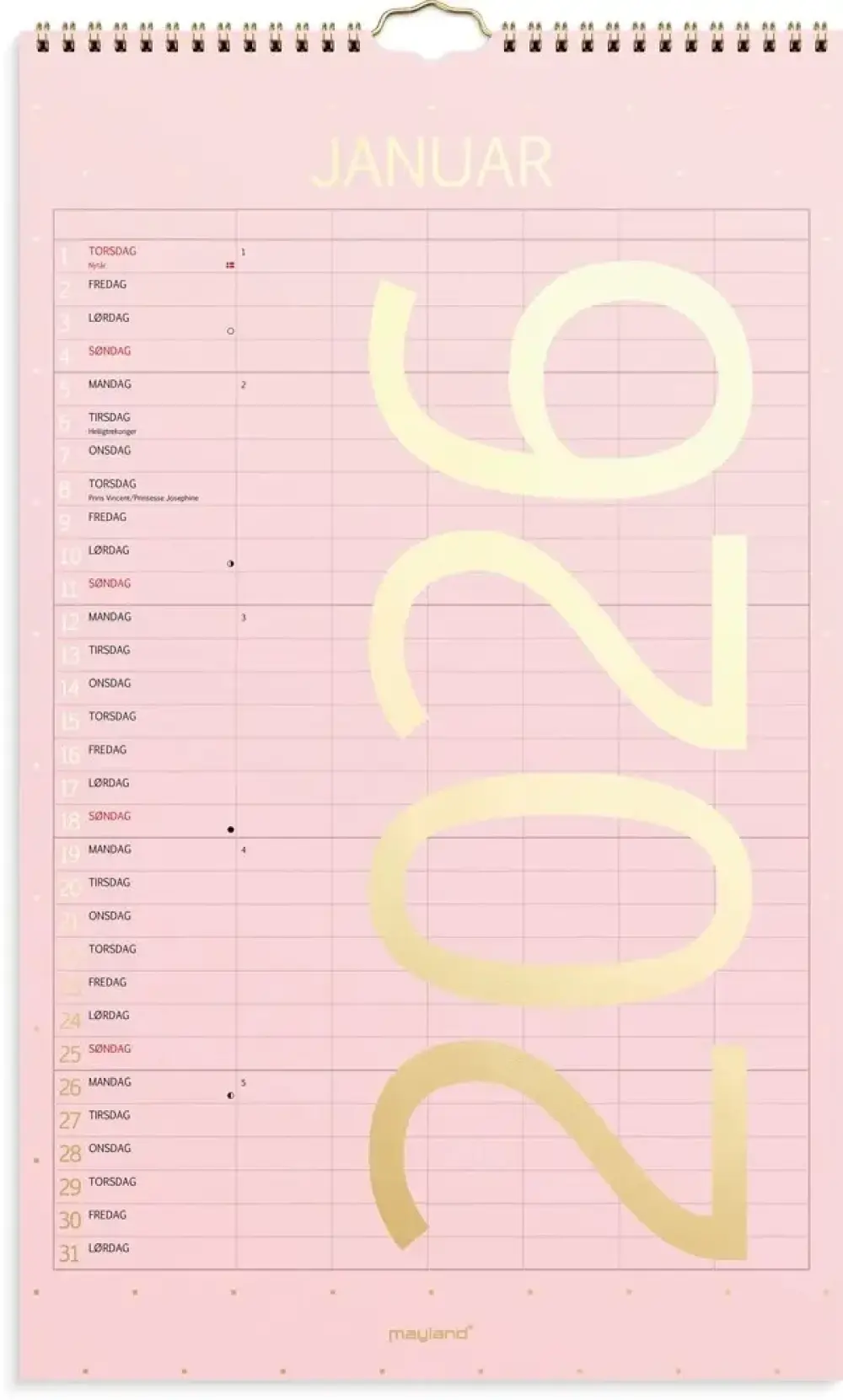 Vægkalender 2026 color 6 personer