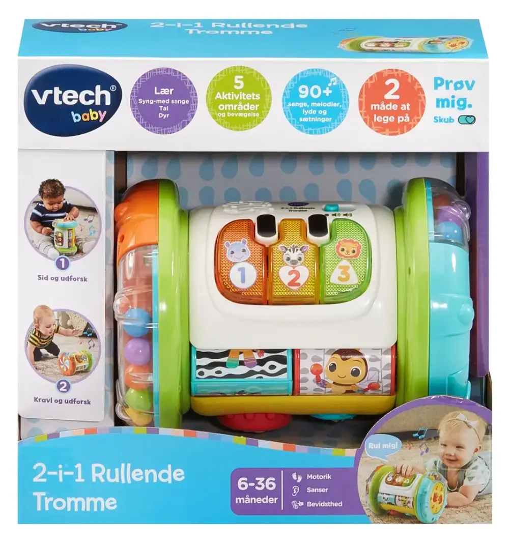 Vtech 2i1 Rullende Tromme – aktivitetslegetøj til børn fra 3-36 mdr.