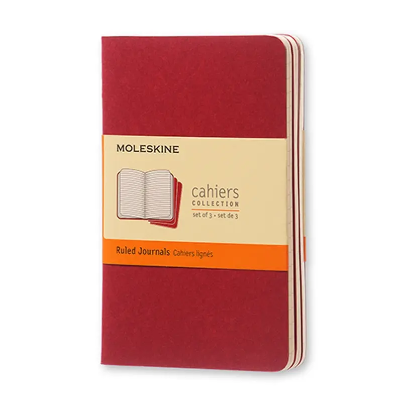 Notesbog Moleskine pocket cahiers rød 3 stk m/64 linjerede