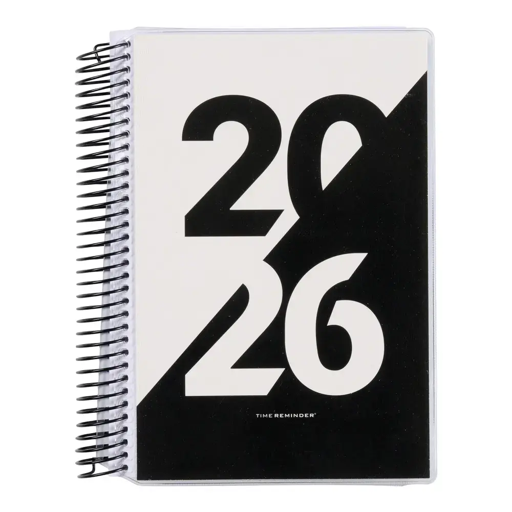 Spiral dagskalender 2026 klassisk sort/hvid