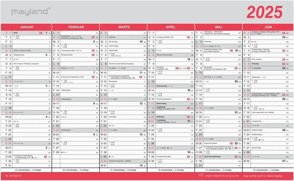 Mayland Kontorkalender stor 2025 m/flagdage